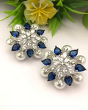 Charming White and Blue Color Earrings with Extra Small Pearls for Special Occasion