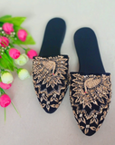 Beautiful Black Color Comfortable Mules with Floral Design