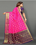 Gorgeous Pink and Blue Color Banarasi Silk Saree with Gold Zari Weaving Chit Pallu and Zari Weaving Border for Special Occasion