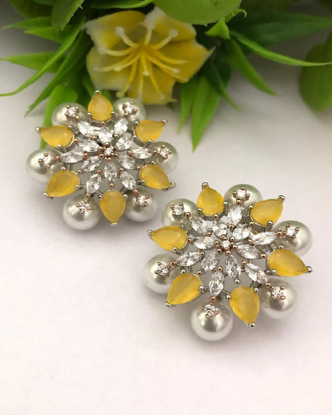 Beautiful White and Yellow Color Earrings with Refined Small Pearls for Special Occasion
