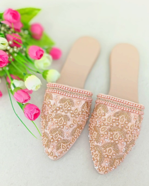 Beautiful Pink Color Comfortable Mules with Charming Floral Design