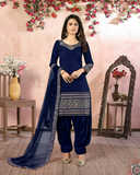 Gorgeous Blue Color Art Silk Designer Salwar Suit with Charming Net Dupatta for Special Occasion