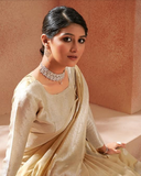 Pretty Golden Color Modal Silk Saree and Blouse with Silver Zari Weaving for Special Occasion