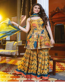 Beautiful Yellow and Blue Color Sharara Style Cotton/Rayon Salwar Suit