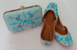 Charming Light Blue Color Pure Leather Hand Embroidery Work with Double Cushion Punjabi Jutti