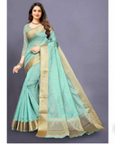 Charming Sky Color Cotton Silk Saree with Chit Pallu & Zari Weaving Border for Special Occasion