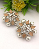 Classic Combination of Metallic Lustrous White and Light Orange Color Earrings for Special Occasion