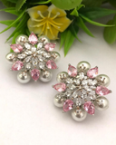 Shiny White and Pink Color Earrings with Polished Pearls for Special Occasion