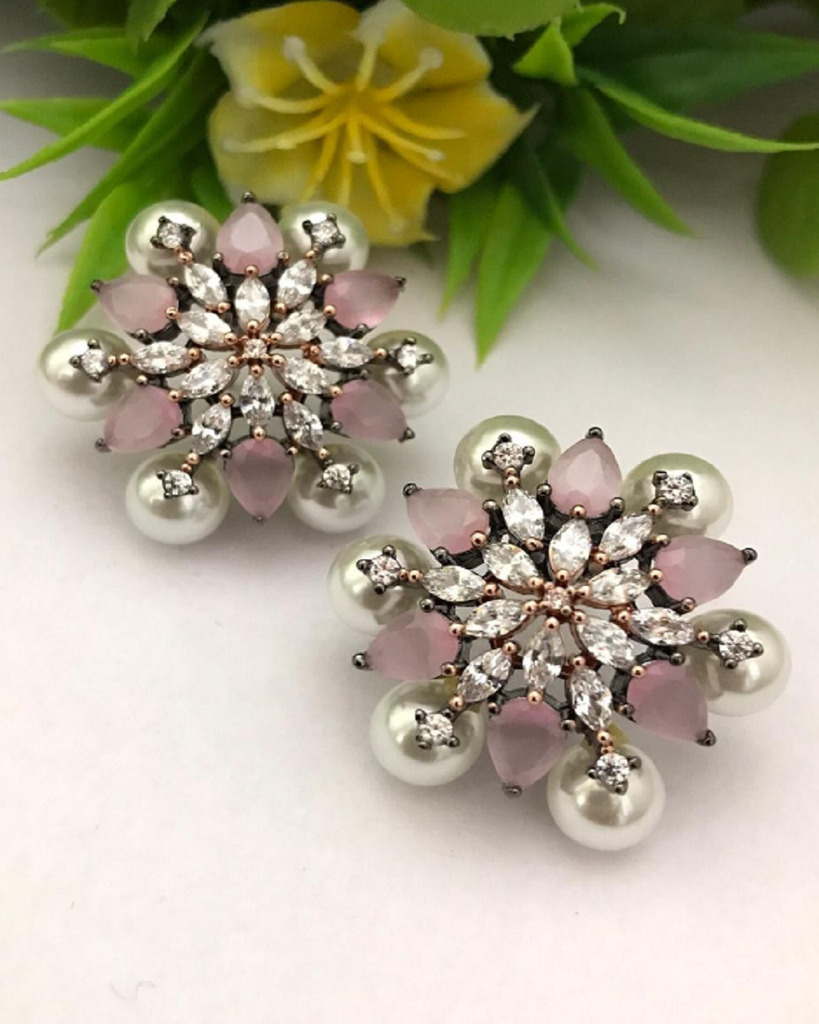 Color Blossom Earrings, Pink Gold, White Gold And Diamonds