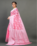Beautiful Pink Color Banarasi Silk Saree with Beautiful Silver Zari Weaving for Special Occasion