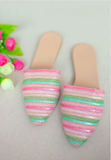 Beautiful Pink and Light Green Color Comfortable Mules