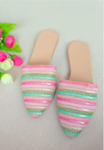 Beautiful Pink and Light Green Color Comfortable Mules