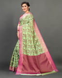 Gorgeous Pista Green and Pink Color Banarasi Silk Saree for Special Occasion