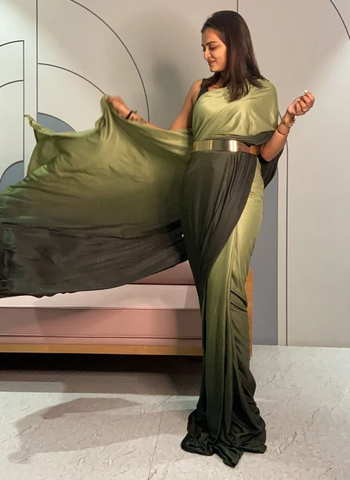 Beautiful Green Color Heavy Lycra Ready to Wear Saree for Special Occasion