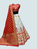 Beautiful Navratri Special White Red Banarasi Lehenga Choli