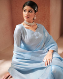 Gorgeous Light Blue Color Modal Silk Saree and Blouse with Silver Zari Weaving for Special Occasion