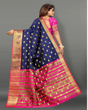 Stunning Blue and Pink Color Banarasi Silk Saree with Gold Zari Weaving Chit Pallu and Zari Weaving Border for Special Occasion