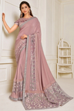 Beautiful Dusty Pink Lycra Sequins Worked Saree with Designer Blouse