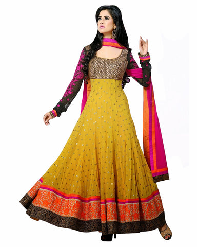 Designer Gold Yellow Anarkali Suit