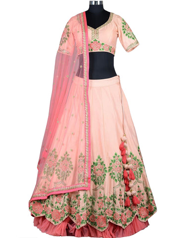 Peach Color Silk Designer Lehenga Choli
