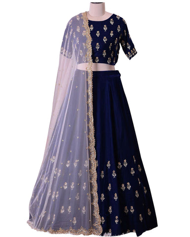 Navy Blue & Skin Color Designer Lehenga Choli