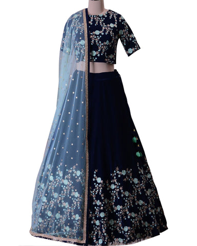 Navy Blue & Sky Blue Color Designer Lehenga Choli