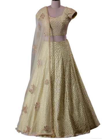 Cream Color Banarsi Silk Designer Lehenga Choli