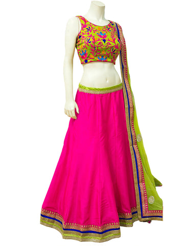 Navratri Special Pink color Rahsam worked Chaniya Choli