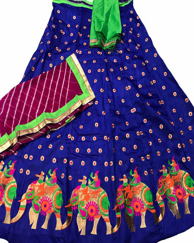 Royal Blue Color Elephant Border Banglori Silk Lehenga