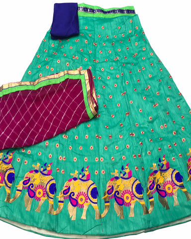 Sea Green Color Elephant Border Banglori Silk Lehenga