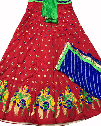 Red Color Elephant Border Banglori Silk Lehenga