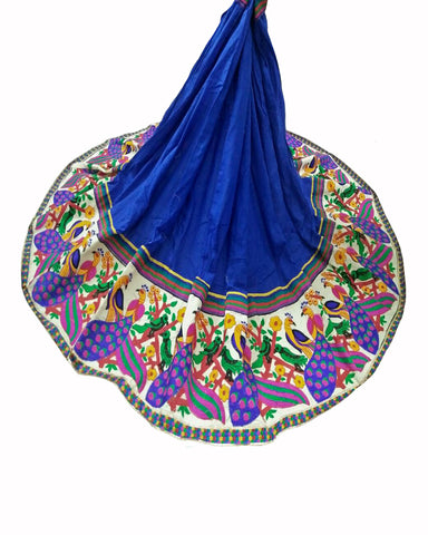 Royal Blue Color Peacock & Parrot Kutchi Border Lehenga