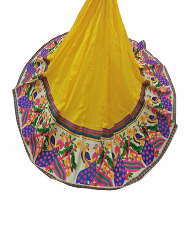 Yellow Color Peacock & Parrot Kutchi Border Lehenga