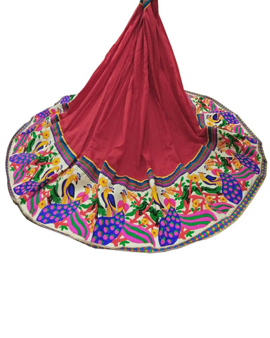 Mahroon Color Peacock & Parrot Kutchi Border Lehenga