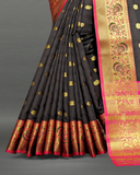 Gorgeous Black and Pink Color Banarasi Silk Saree with Chit Pallu & Zari Weaving Border