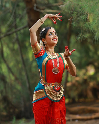 Gorgeous Red and Light Blue Color Art Silk Bharatnatyam Costume