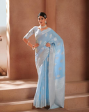 Gorgeous Light Blue Color Modal Silk Saree and Blouse with Silver Zari Weaving for Special Occasion
