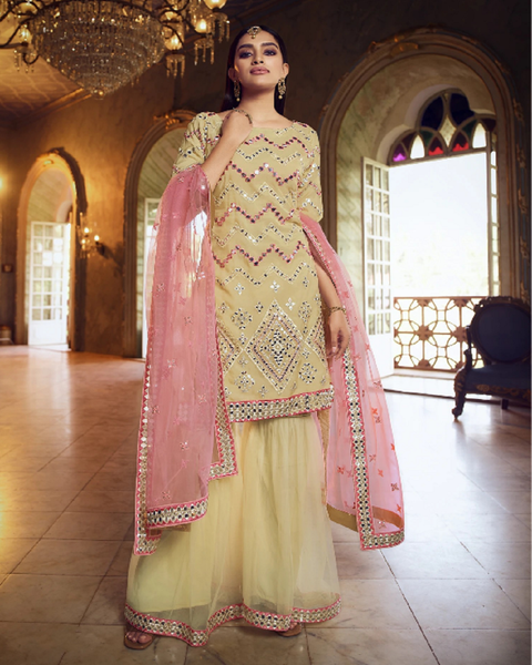 Charming Yellow Color Organza Salwar Suit with Beautiful Mirror Work
