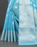 Gorgeous Sky Blue Color Banarasi Silk Saree with Beautiful Silver Zari Weaving for Special Occasion