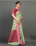 Gorgeous Pista Green and Pink Color Banarasi Silk Saree for Special Occasion