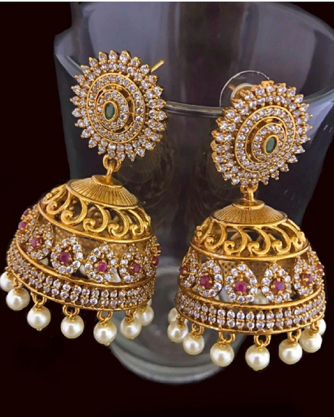 Royal High Quality Golden Color Earrings with Beautiful Pink Color Pearls for Special Occasion