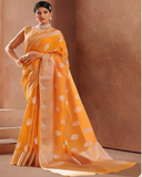 Classic Orange Color Modal Silk Saree and Blouse with Silver Zari Weaving for Special Occasion