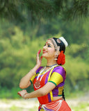 Charming Red, Purple and Yellow Color Art Silk Bharatnatyam Costume