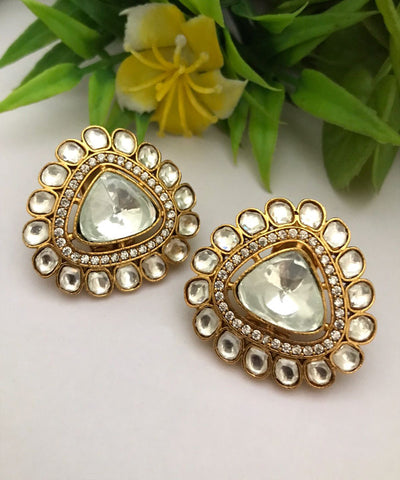 Beautiful White and Golden Color Earrings for Special Occasion