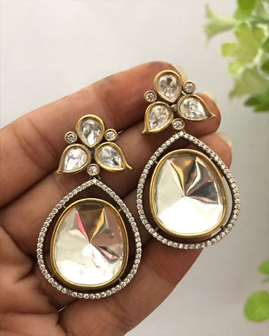 Beautiful White and Golden Color Earrings for Special Occasion