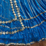 BLUE LINEAR DROP TIER LEHENGA CHOLI