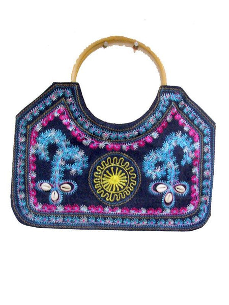 Blue Multy color wooded Bag