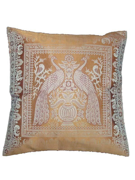 Brown Silk Embroidered Cushion Cover