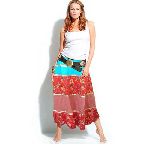 Red Gold Printed Skirt