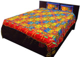 Yellow Red Embroidered Bed Sheet